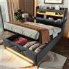Rosebibi Letto imbottito 90 x 200 cm, letto matrimoniale, testiera con porta USB e tipo C, funzione LED 360 surround intorno alla testa e ai piedi, letti con spazio idraulico, lino (senza materasso) (grigio)