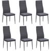 Stanew sedia da pranzo, cucina o salotto, 6 pezzi, con gambe in metallo, imbottita, rétro con cuciture bianche, colore: grigio