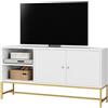 FirFurd Mobile TV,Mobile Porta TV fino a 55 Pollici,mobiletto TV con 2 ante e 2 Ripiani Aperti,per Soggiorno, Camera da Letto 120 x 60.3 x 30 cm (Bianco+Oro)