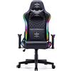 Brigros Reaper - Sedia Da Gaming Professionale Con Tecnologia LED RGB Integrata, Schienale Reclinabile, Profili Led Colorati Personalizzabili, Cuscini Inclusi (Nera)