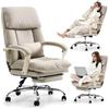 Generisch Sedia da ufficio con poggiapiedi, poltrona direzionale ergonomica con braccioli, schienale alto regolabile in pelle PU, comoda sedia girevole per tavoli da computer con ruote e supporto lordosi (beige
