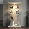 Zorvani Vetrina in vetro con LED, armadio per collezione con 2 ante, 4 ripiani, vetrina in vetro con serratura per oggetti da collezione, libri, vino, per ufficio, soggiorno, 164 x 80 x 36,5 cm
