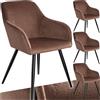 tectake® Set 4 Sedie Sala da Pranzo Effetto Velluto, Sedie Soggiorno con Morbida Imbottitura, Seduta Ergonomica, Poltrone Velluto Versatili, Sedie Design Moderno - Marrone/Nero