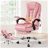 ALFORDSON Sedia Scrivania Ergonomica con Massaggio, Sedia Ufficio con Supporto Lombare e Poggiapiedi, Poltrona Girevole con Rotelle per Studio e Sala Riunioni, Similpelle(Rosa)