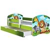 ACMA Letto per Bambino Cameretta per Bambino con Materasso Cassetto Rete a doghe II VERDE (02 Animaletti, 180x80 + Cassetto)