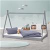 ML DESIGN modern living ML-Design Letto Montessori Tipi per Bambini 90 x 200 cm Grigio Chiaro, in Legno di Pino Massiccio, con Rete a Doghe, Lettino Basso a Forma di Tenda Indiana, Giroletto Singolo a Capanna per Cameretta
