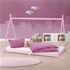 ML DESIGN modern living ML-Design Letto Montessori Tipi per Bambini 90 x 200 cm Rosa, in Legno di Pino Massiccio, con Rete a Doghe, Lettino Basso a Forma di Tenda Indiana, Giroletto Singolo a Capanna per Cameretta