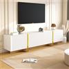 VIEKOS Mobile TV da 190 cm, 3 porte, 2 cassetti, bianco con oro e venature del legno
