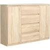 meble masztalerz Cassettiera Sonoma Opaco 140 cm - 4 cassetti e 2 ante - 138,6 x 101,5 x 39 cm - Cassetti Senza Maniglie - Cassettiera Camera da Letto