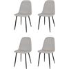KEKOHOME Set 4 sedie sala da pranzo SOLE gambe in acciaio nero opaco, tessuto grigio chiaro