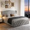 BRILVERDE Letto imbottito 140x200 cm con Contenitore idraulico, Letto matrimoniale, Funzionale con testiera, Struttura letto con rete a doghe, Velluto (Grigio, 140 x 200 cm)