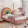 OKMYHOME Letto per bambini 90 x 200 cm, letto imbottito con testiera arcobaleno regolabile, rivestimento in morbido velluto - rosa, senza materasso