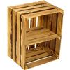 Kistenkolli Altes Land Altes Land - Cassetta con ripiano intermedio, centrale, circa 50 x 40 x 30 cm, cassetta per mele e vino, in legno, utilizzabile come libreria, scarpiera, in legno, fiammata con inserto trasversale