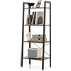 GYMAX Libreria a Scala 4 Ripiani, 56 x 34 x 138 cm, Scaffale Libreria Stile Industriale con Telaio Metallico e Dispositivi Antiribaltamento, per Ufficio Casa Soggiorno Cucina (Marrone Scuro)