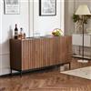 Huayz Credenza moderna Mid-Century a 3 ante, design ondulato 3D, ripiani regolabili, chiusura di sicurezza, elegante archiviazione per soggiorno, sala da pranzo, ufficio, 150 x 40 x 80 cm (marrone scuro A)