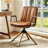 Zouron Sedia direzionale moderna in pelle (360°swivel), sedia ergonomica, sedia per computer, sedia da ufficio per la casa (pelle), gambe in quercia, senza rotelle,Brun