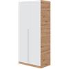 Arreditaly Armadio A 2 Ante Con Asta Appendiabiti E 3 Ripiani Armadietto Mobile Guardaroba Mobiletto Moderno Per Cameretta Camera Ragazzi 90 x 200 x 52 Cm Bianco E Rovere