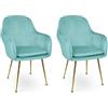 SAMIRA Sedia da pranzo in velluto poltroncina vintage (2, Verde tiffany)