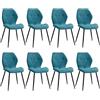 HJhomeheart Set di 8 Sedie da Pranzo, Sedie da Cucina Moderne, Sedie Imbottite con Gambe in Metallo, Cuscini in Tessuto con Motivo a Rombi,Blu lago