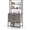 KOMFOTTEU Libreria Scaffale con 2 Cassetti, Mobile di Stoccaggio con Dispositivo Antiribaltamento, Armadietto per Soggiorno, Ufficio, Camero da Letto, 75 x 40 x 156 cm (Grigio)