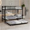 YEHTOKHOME Letto a castello 3 posti 90 x 190 in metallo con letto estraibile, convertibile in 3 letti singoli, scala antiscivolo, barriere di sicurezza, per adolescenti(senza materasso) (nero, C)
