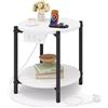 IRONCK Tavolino, Tavolino Rotondo con Multipresa, piccolo tavolino da divano, Tavolino Salotto 2 Ripiani, porta USB e tipo C, Comodino per camera da letto Balcone Patio (Bianco, 1 pezzo)