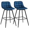 HOMCOM Set 2 Sgabelli Alti in Stile Nordico con Schienale e Poggiapiedi, Sgabelli con Schienale in Tessuto Effetto Velluto e Metallo, 45x47x88 cm, Blu
