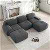 Bladez Divano a 3 posti in cord in stile moderno, modulare, a forma di U, con sgabello ottomano, senza montaggio, combinabile con altri divani, per soggiorno (Grigio, 3 posti+2)