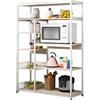 Meyvaser.com Ecommerce Company Meyvaser Scaffale da cucina a livelli con ripiano per microonde, 7 ripiani in MDF, 2 cestini per frutta, 7 ripiani, 80 x 30 x 142 cm, bianco-naturale, nero-noce