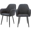 ML DESIGN modern living ML-Design Set di 2 Sedie da Pranzo con Schienale e Braccioli Antracite Sedia da Cucina con Rivestimento in Similpelle Poltroncina Imbottita con Gambe in Metallo Sedie Ergonomiche da Soggiorno