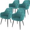 ECD Germany Set di 4 Sedie Sala da Pranzo con Schienale e Braccioli Blu Petrolio Poltrone Soggiorno Cucina con Rivestimento in Velluto e Gambe in Metallo Poltroncine da Salotto Confortevoli
