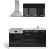 Vicco Cucina completa R-Line, Nero lucido/bianco, 160 cm con mobile forno incasso con piano di lavoro, predisposto per l'integrazione di elettrodomestici e lavello