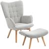 HOMCOM Poltrona con Poggiapiedi Coordinato Stile Contemporaneo, Poltroncina da Salotto in Tessuto Effetto Velluto con Gambe in Legno di Faggio per Salotto e Soggiorno, 72x80x101 cm, Grigio