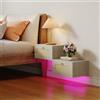 Ztexkee Set di 2 Comodino Sospeso Comodino da Parete con Striscia Luminosa RGB Comodini con 1 Cassetto per Camera da Letto, Soggiorno, Beige
