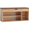 Brigros WeHome - Cassapanca Scarpiera Con Seduta Imbottita, Scarpiera Salvaspazio, Panca Contenitore, Mobile Ingresso Per Arredamento Casa Con Cassette Legno (Legno Naturale, 3 Scomparti, 63x115x24)