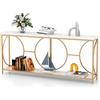 GIANTEX Consolle effetto marmo artificiale, console per mobili, 180 x 30 x 80 cm, 2 livelli, cornice geometrica, piedini regolabili, armadietto corridoio, soggiorno, bianco e oro