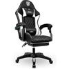 IBK Sedia da Gaming Ergonomica Professionale, similpelle, cuscino supporto lombare, regolabile in altezza, schienale reclinabile, pistone a gas classe 3, Poltrona Ufficio PC (White)