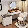 yalmond Set da toeletta in legno con specchio e luci LED, tavolo da toeletta bianco con 5 cassetti e sedia, tavolo da trucco, set da scrivania moderno per ragazze (bianco A, 100 cm)
