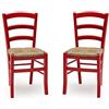 Liberoshopping Sedie in legno massello colorata con seduta in paglia Venezia SET DA 2 (Rossa)
