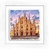 Lupia - Quadro Moderno con paesaggi e localismi Italiani, Ceramica e Stampa Rilievo, Cornice Legno Shabby Modern Bianca, Decorazione Parete, Quadretti Soggiorno, 29x29 cm, Milano Duomo