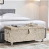 Vida Designs Valencia Pouf Ottomano, con Coperchio in Tessuto, Sedia, Sgabello, Panca per Finestra, Cassapanca per Giocattoli, Pouf, Poggiapiedi, Velluto Champagne