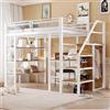 Trdlpyn Letto a soppalco 140 x 200 cm in metallo, scaffale a tre livelli, scrivania, armadio, gradini di sicurezza con vano portaoggetti, design a recinto alto, letto in ferro singolo per adulti