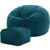 icon Classico Poltrona Sacco con Poggiapiedi, Verde Acqua, Velluto a Coste, Pouf Poltrona con Riempimento Incluso, Pouf Sacco, Camera da Letto, Soggiorno, Mobili Soggiorno