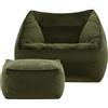 icon Natalia Pouf Poltrona con Poggiapiedi, Verde Oliva, Sedia Velluto, Grande Pouf Sacco con Riempimento Incluso, Poltrona Sacco, Camera da Letto, Soggiorno, Mobili Soggiorno