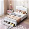 Marooma 140 x 200 cm, letto da principessa a LED con forma di corona, letto imbottito con cassetti, rete a doghe, testiera regolabile in altezza, gambe in ferro battuto, colore bianco, PU (140 x 200