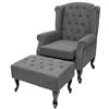 Mendler Poltrona Stile Vittoriano Elegante Chesterfield Tessuto - Grigio Scuro con poggiapiedi