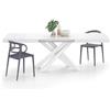 Mobili Fiver, Tavolo Allungabile Emma 160(240) x90 cm, Cemento Bianco con Gambe Incrociate Bianche, per 6-10 persone, Tavolo Cucina, Soggiorno, Made in Italy