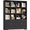 FirFurd 144.8cm Libreria, Libreria da Parete a 12 Scomparti, Scaffale Legno con 4 Ante, Librerie, Cubi Arredo, per Studio, Ufficio, Soggiorno, 121x29.8x144.8cm (Nero)