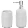 Inbagno Set Accessori Bagno da appoggio 2 Pezzi, Dispenser Sapone e Bicchiere portaspazzolini, in Ceramica Colore Bianco, Linea Cup