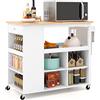 COSTWAY Carrello da Cucina, Carrello con Piano in Legno di Gomma con 4 Ripiani Regolabili Cassetto Ripiani per Spezie Porta Asciugamano e Ruote Bloccabili, 117x60x99 cm (Bianco)